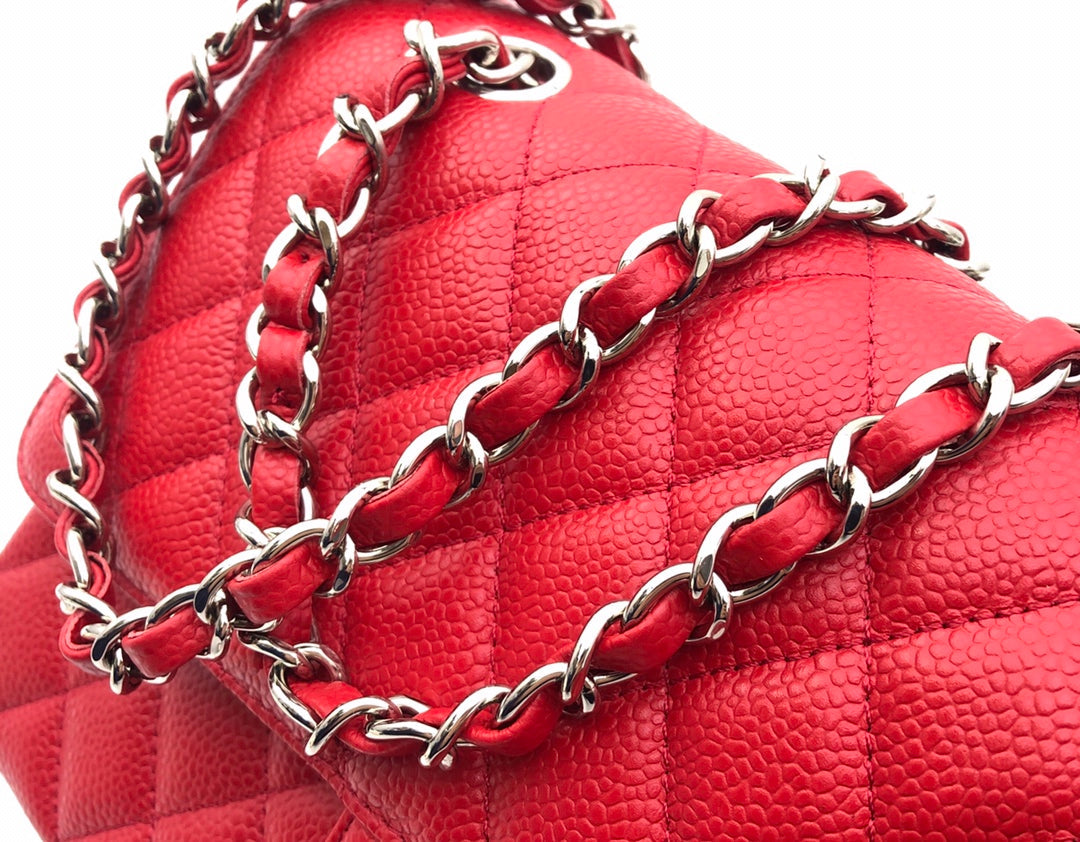 SAC À RABAT MOYEN 25 CM ROUGE CAVIAR QUINCAILLERIE ARGENTÉE