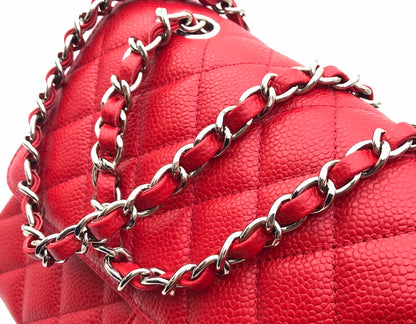 SAC À RABAT MOYEN 25 CM ROUGE CAVIAR QUINCAILLERIE ARGENTÉE