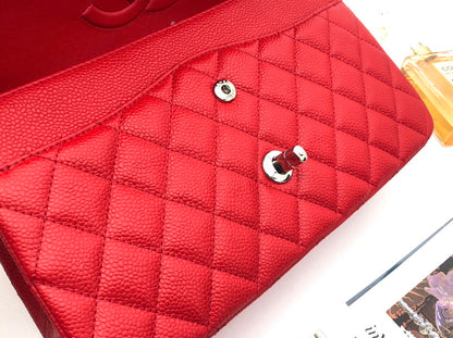 SAC À RABAT MOYEN 25 CM ROUGE CAVIAR QUINCAILLERIE ARGENTÉE