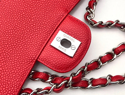 SAC À RABAT MOYEN 25 CM ROUGE CAVIAR QUINCAILLERIE ARGENTÉE