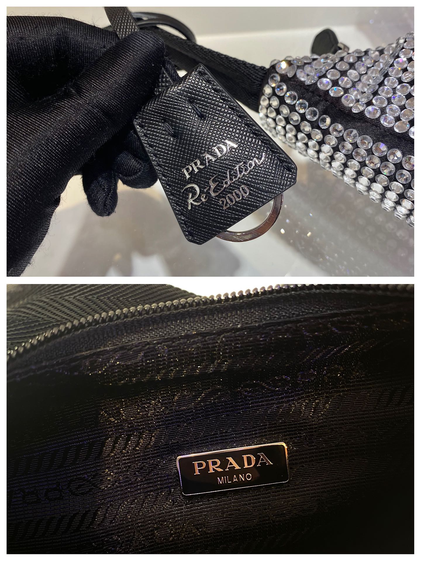 SAC HOBO ÉTINCELANT 23 EN NYLON NOIR ENTIÈREMENT ORNÉ DE CRISTAUX