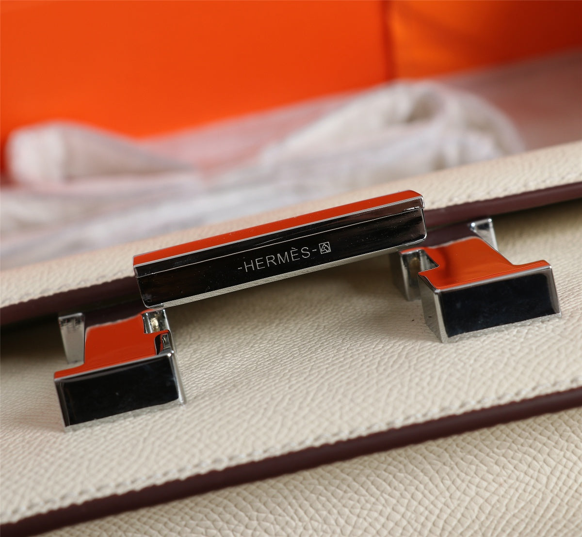 HM CONSTANCE BAGS 19 CREAM EPSOM SILVER HARDWARE