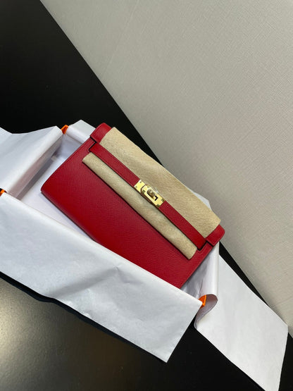 ケリー トゥ ゴー ウォレット 20.5 レッド エプソム ゴールド金具