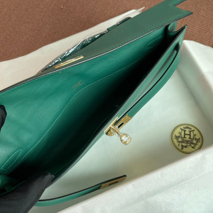 HM Kelly Cut 31 cm Cuir Swift Vert Foncé Ghw