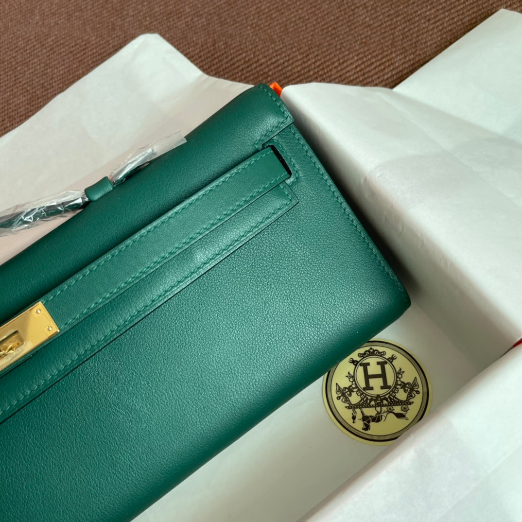 HM Kelly Cut 31 cm Cuir Swift Vert Foncé Ghw