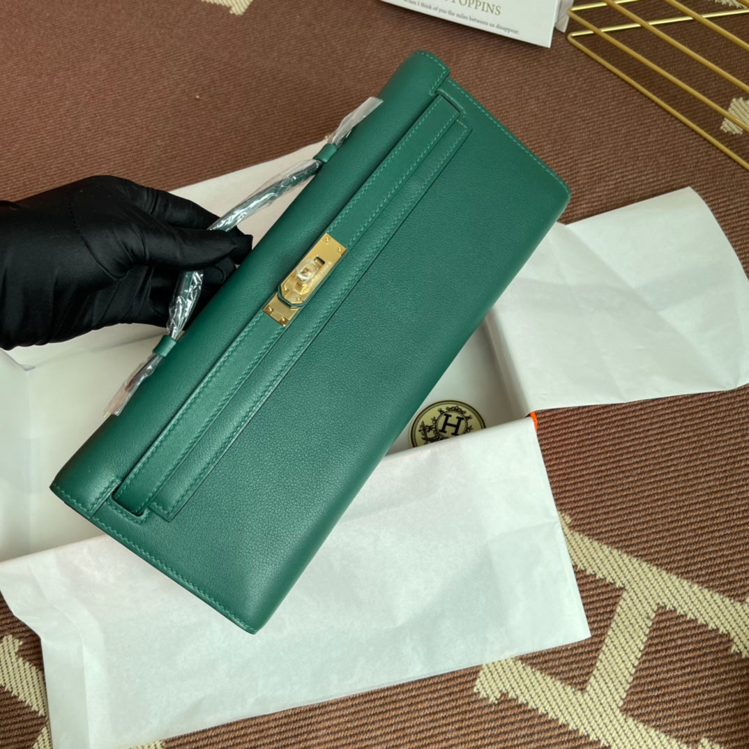 HM Kelly Cut 31 cm Cuir Swift Vert Foncé Ghw