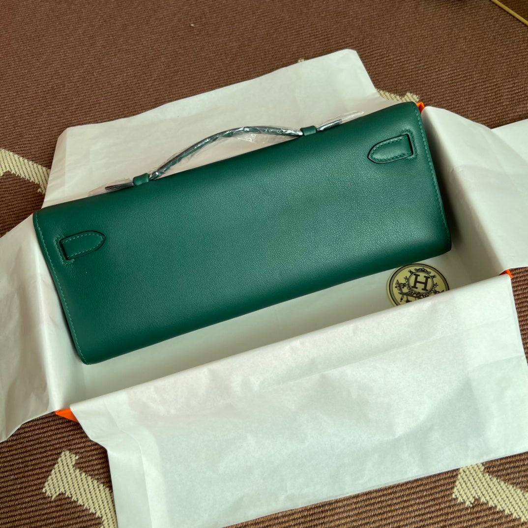 HM Kelly Cut 31 cm Cuir Swift Vert Foncé Ghw