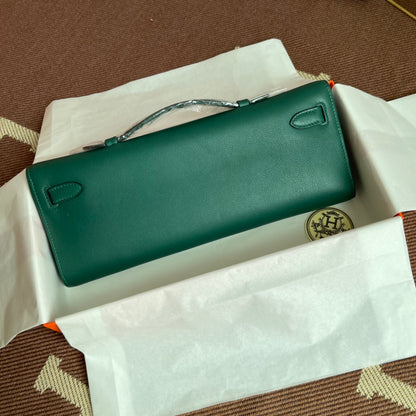 HM Kelly Cut 31 cm Cuir Swift Vert Foncé Ghw