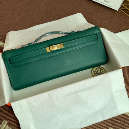 HM Kelly Cut 31 cm Cuir Swift Vert Foncé Ghw