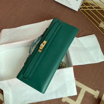 HM Kelly Cut 31 cm Cuir Swift Vert Foncé Ghw
