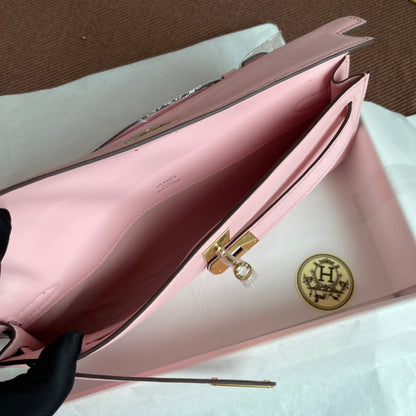 HM ケリーカット 31cm フラミンゴ スウィフト レザー グレー