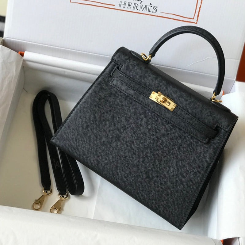 hm kelly 32 cm cuir epsom noir accessoires dorés
