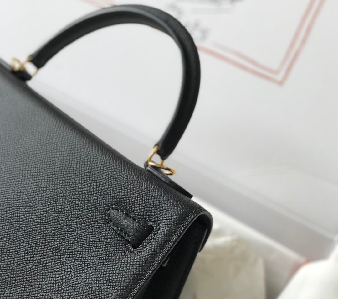 hm kelly 32 cm cuir epsom noir accessoires dorés