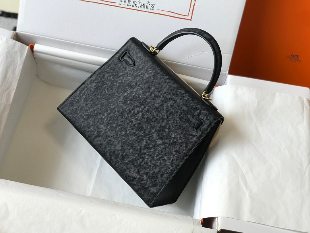 hm kelly 32 cm cuir epsom noir accessoires dorés