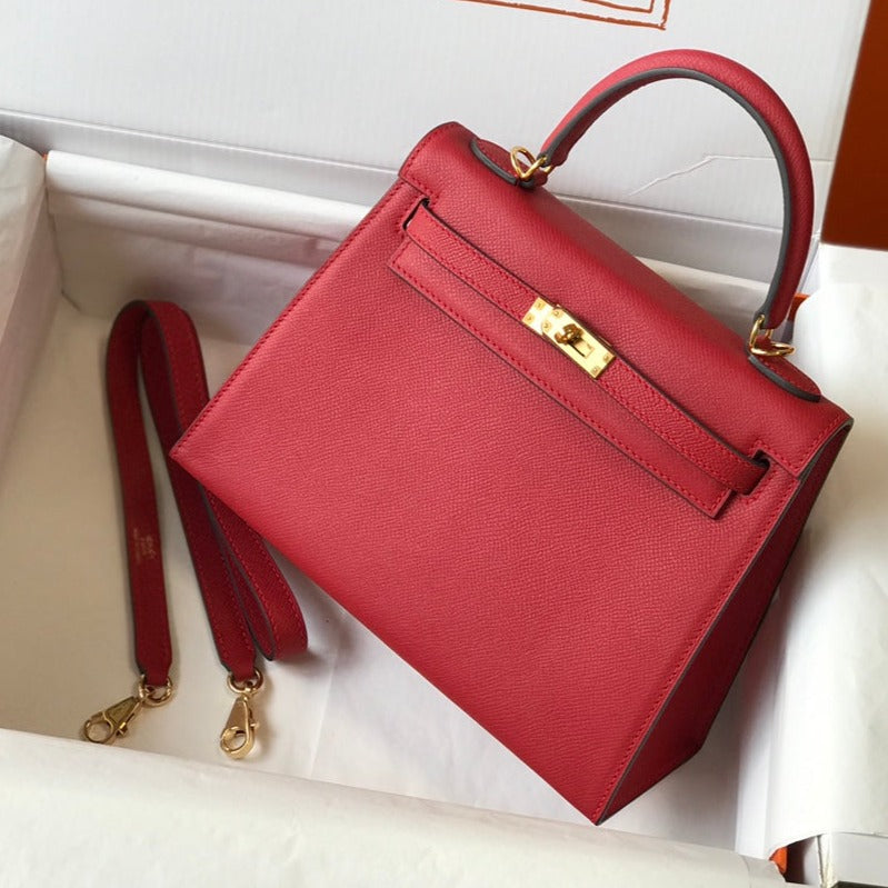 hm kelly 32 cm cuir epsom rouge foncé accessoires dorés