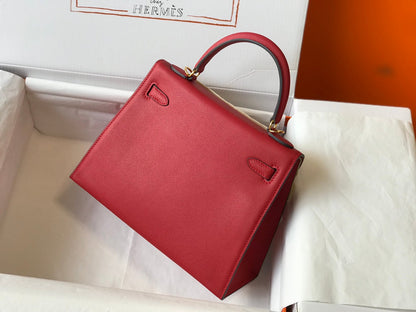 hm kelly 32 cm cuir epsom rouge foncé accessoires dorés