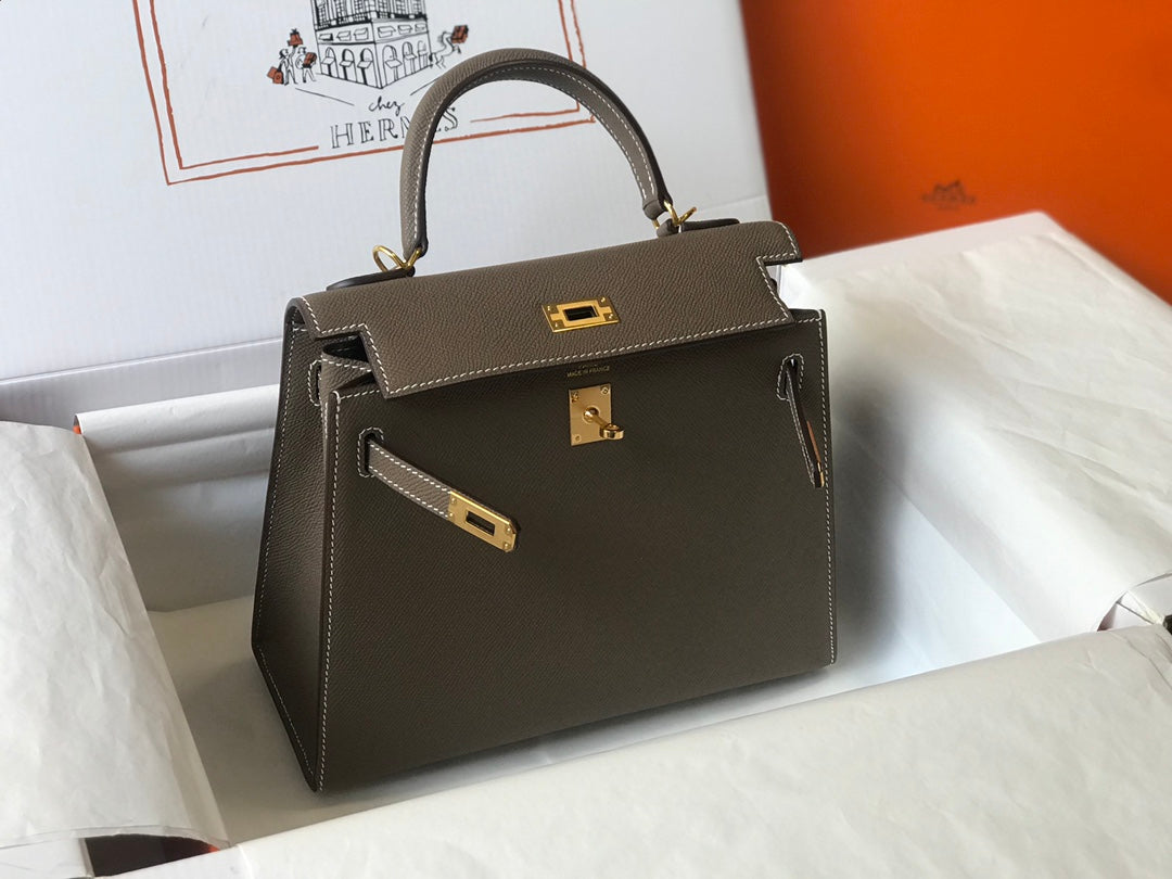 hm kelly 32 cm cuir epsom etain finitions dorées