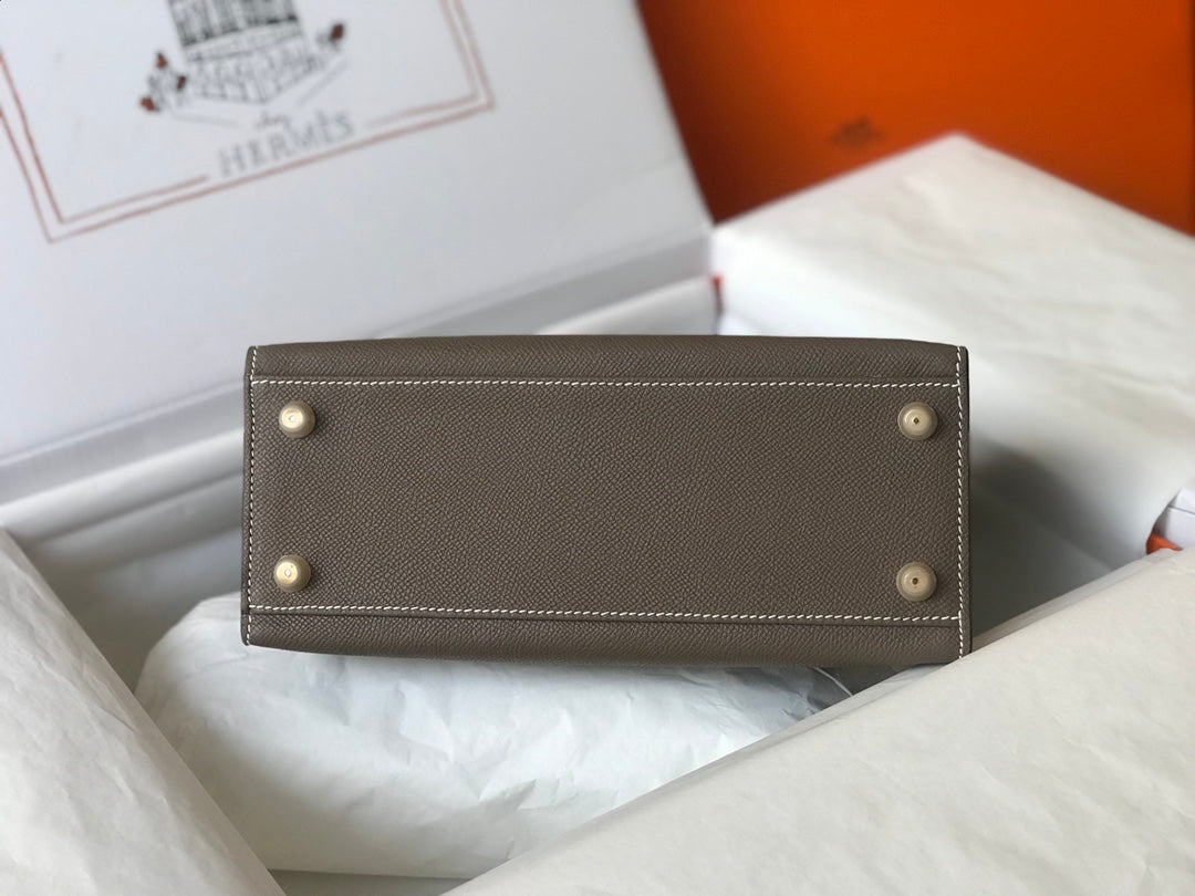 hm kelly 32 cm cuir epsom etain finitions dorées