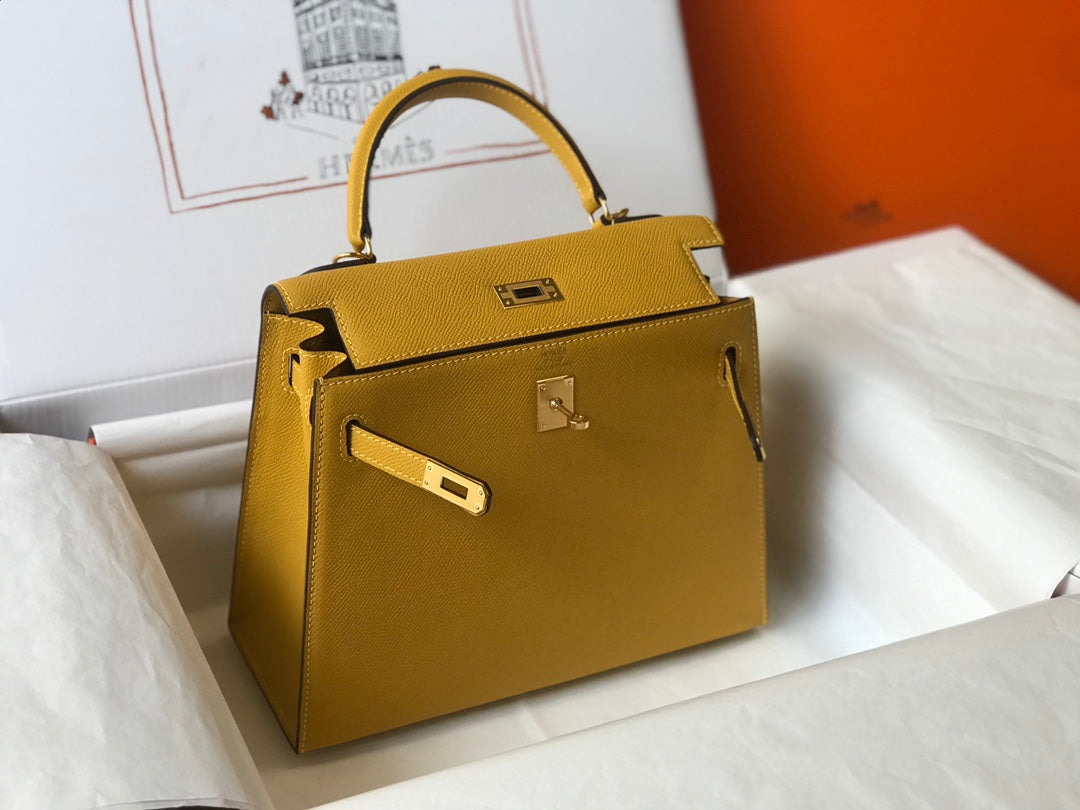 HM ケリー 32cm バッグ イエロー トーゴ ゴールド金具