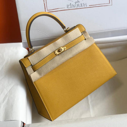 HM ケリー 32cm バッグ イエロー トーゴ ゴールド金具