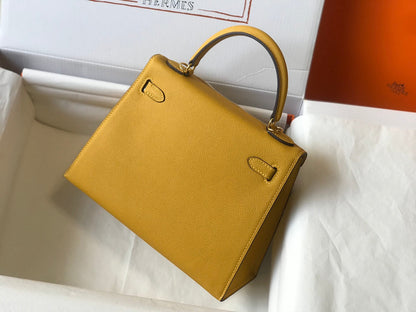 HM ケリー 32cm バッグ イエロー トーゴ ゴールド金具