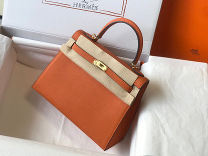 HM ケリー 32cm オレンジ エプソムレザー ゴールド金具