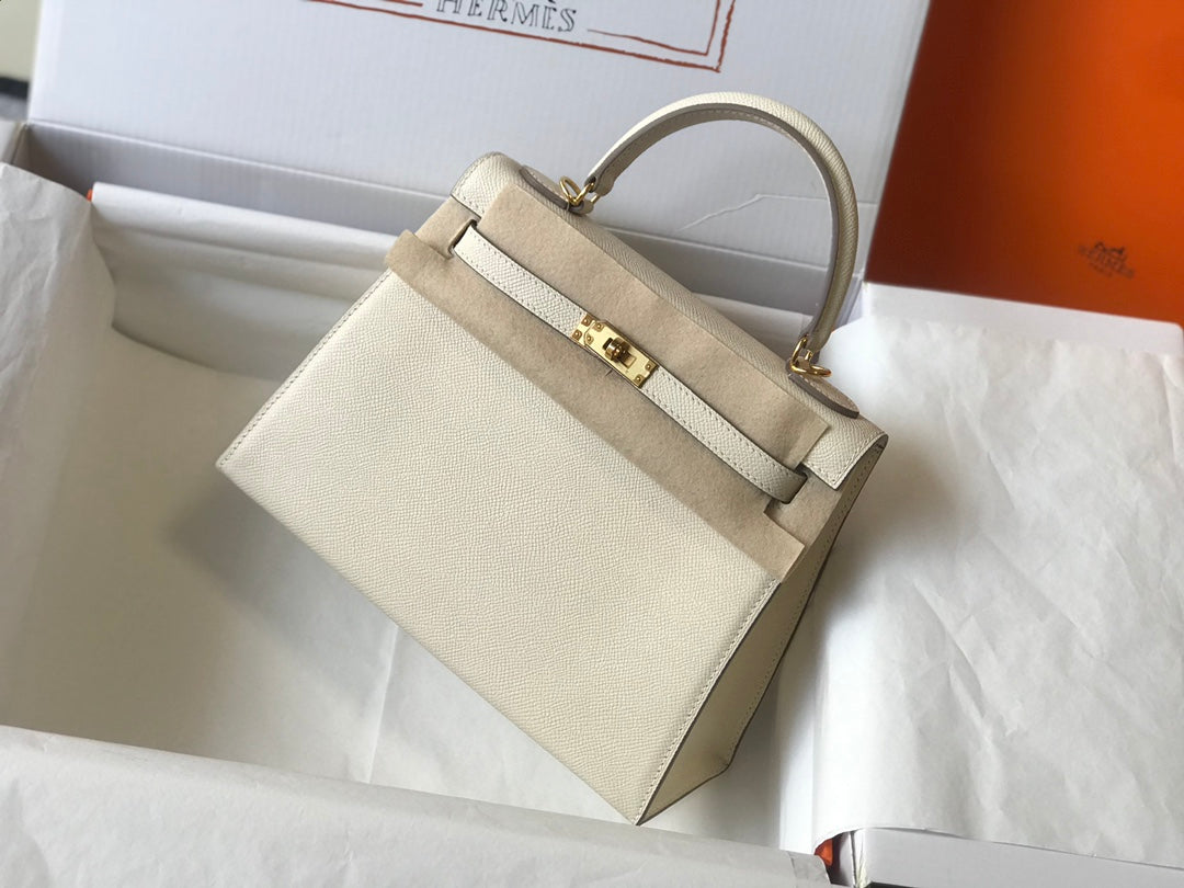 HM ケリー 32cm ホワイト エプソムレザー ゴールド金具