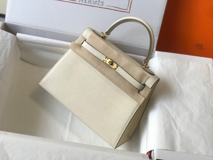 HM ケリー 32cm ホワイト エプソムレザー ゴールド金具