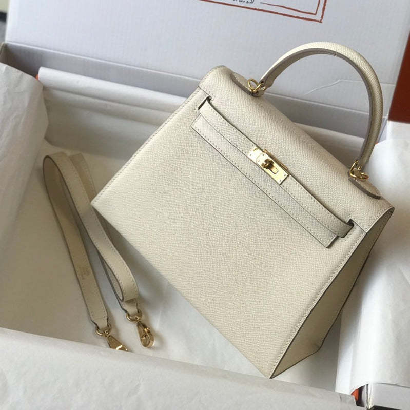 HM ケリー 32cm ホワイト エプソムレザー ゴールド金具