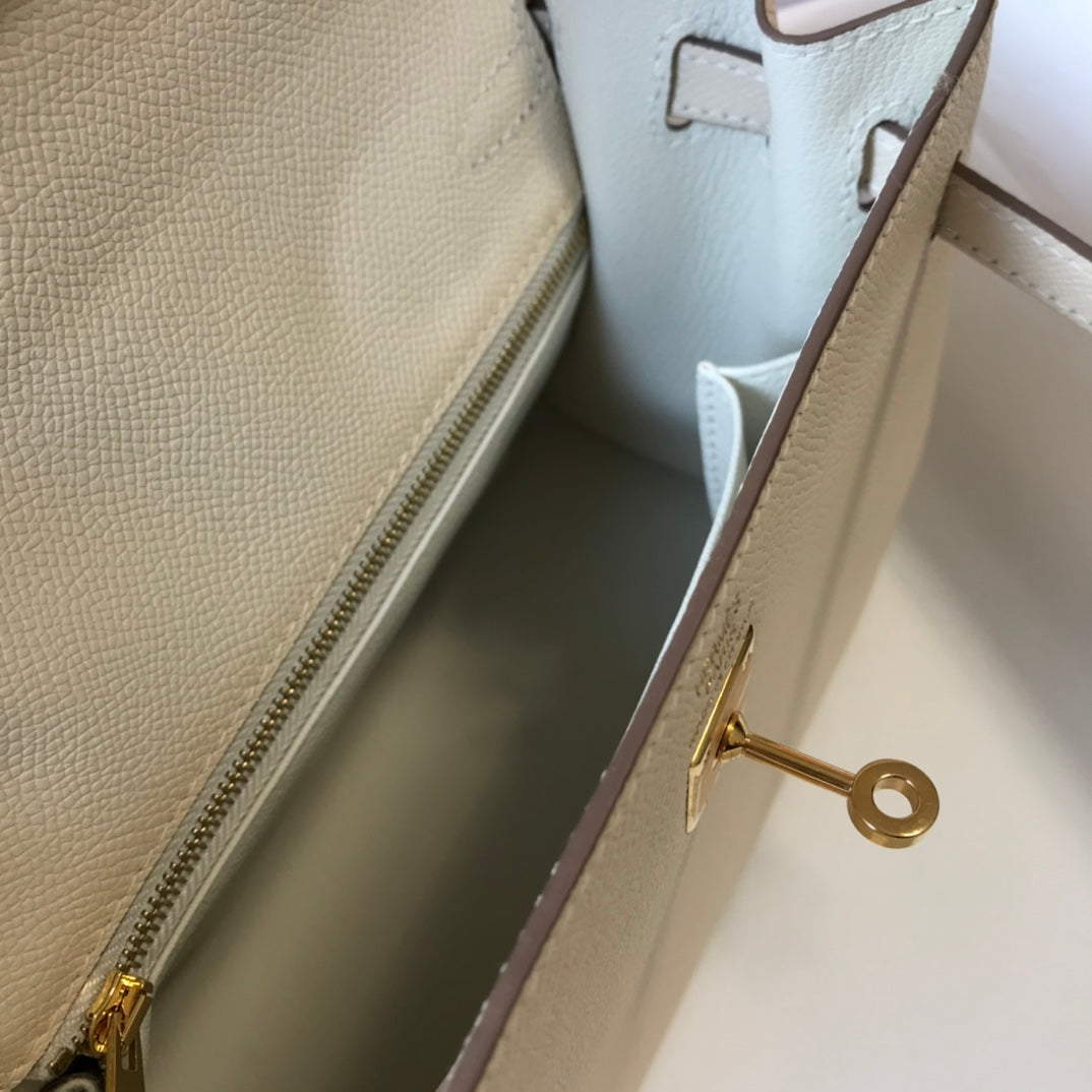 HM ケリー 32cm ホワイト エプソムレザー ゴールド金具