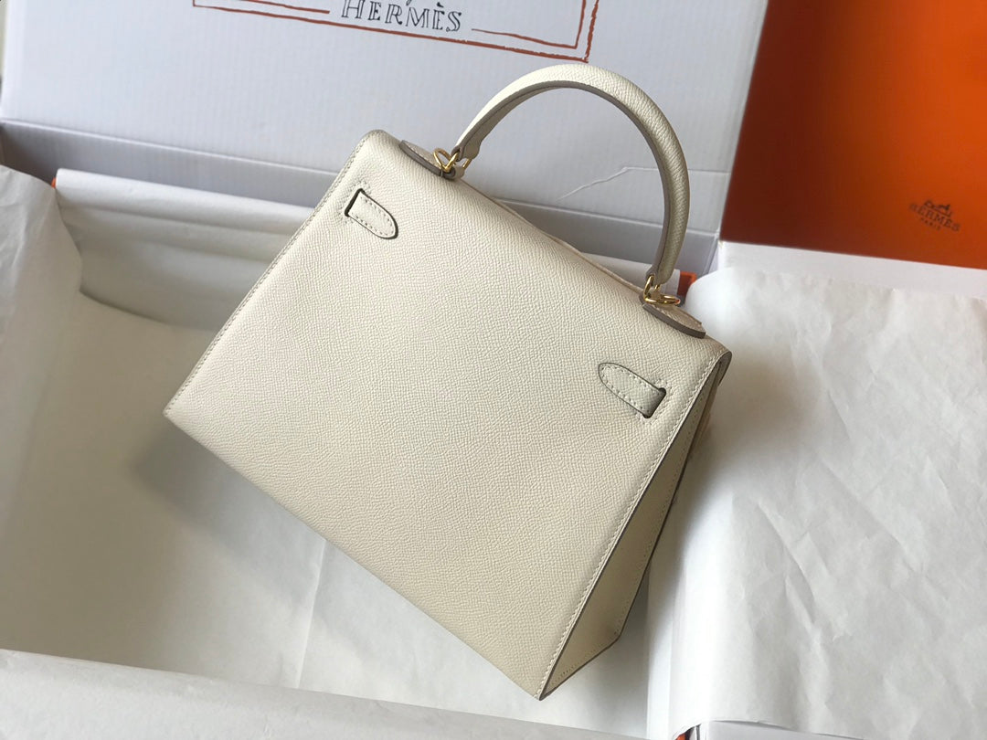 HM ケリー 32cm ホワイト エプソムレザー ゴールド金具