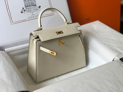 HM ケリー 32cm ホワイト エプソムレザー ゴールド金具