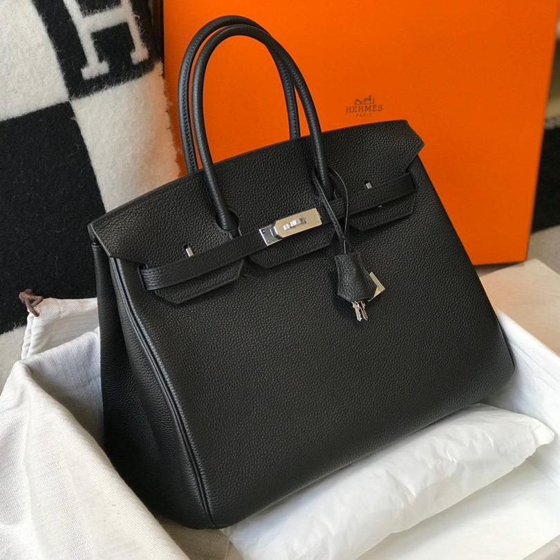 SAC HM BIRKIN 35 CM NOIR TOGO QUINCAILLERIE ARGENTÉE