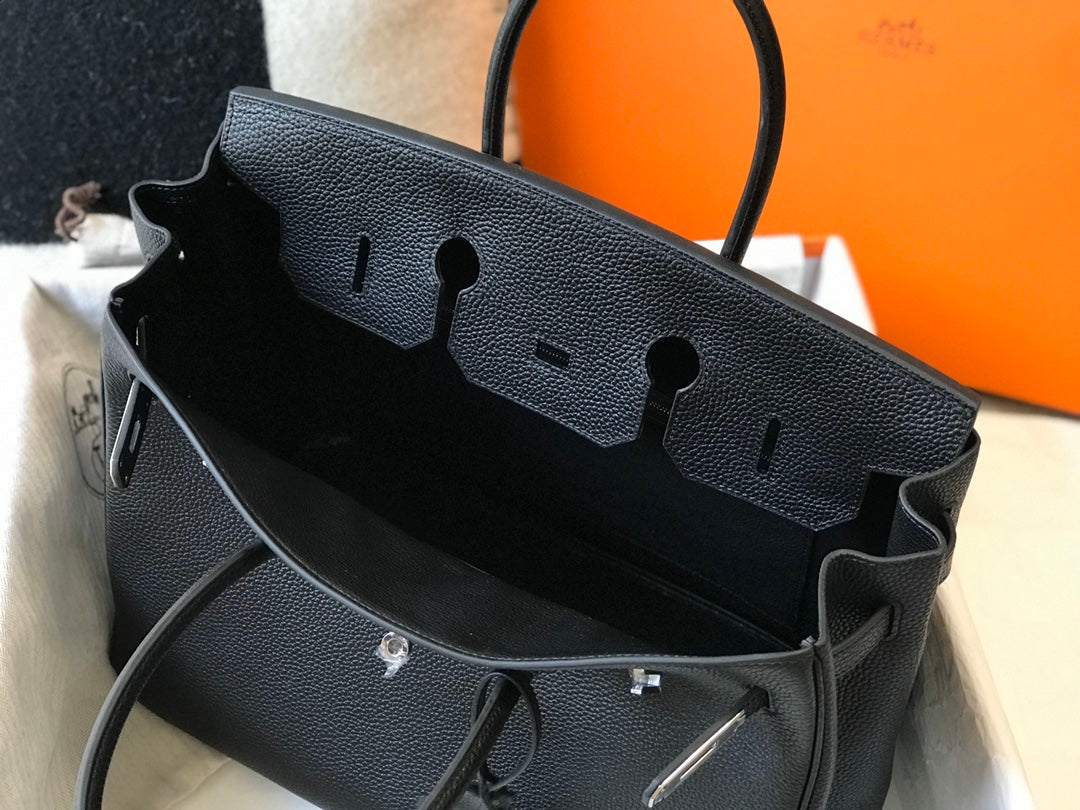 SAC HM BIRKIN 35 CM NOIR TOGO QUINCAILLERIE ARGENTÉE