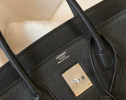 SAC HM BIRKIN 35 CM NOIR TOGO QUINCAILLERIE ARGENTÉE