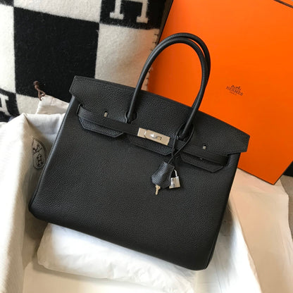SAC HM BIRKIN 35 CM NOIR TOGO QUINCAILLERIE ARGENTÉE