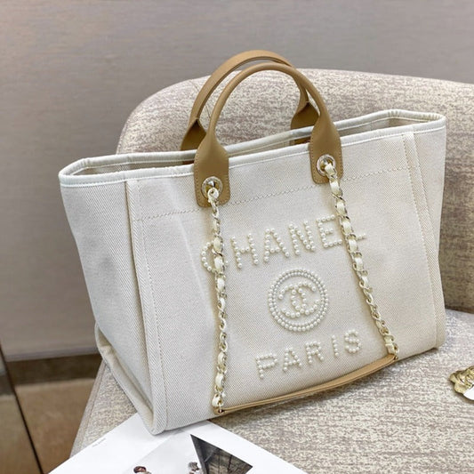 Sac cabas CC DEAUVILLE en toile blanche avec logo MOP