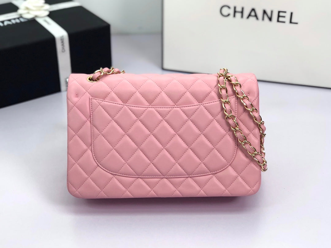 フラップバッグ ジャンボ 30 パステルピンク ラムスキン ゴールド金具