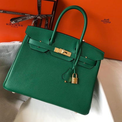 HM BIRKIN CUIR TOGO VERT QUINCAILLERIE DORÉ