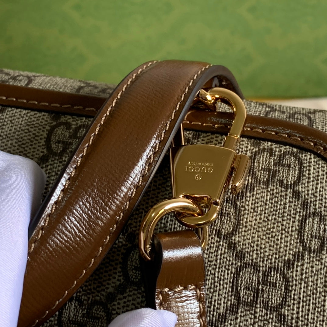 SAC MINI 23 GG HORSEBIT 1955 EN TOILE BEIGE ET CUIR DE VEAU MARRON