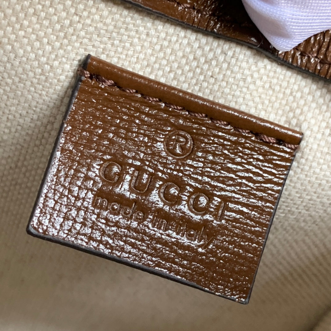 SAC MINI 23 GG HORSEBIT 1955 EN TOILE BEIGE ET CUIR DE VEAU MARRON