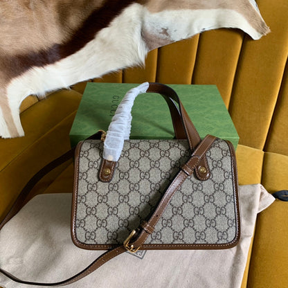SAC MINI 23 GG HORSEBIT 1955 EN TOILE BEIGE ET CUIR DE VEAU MARRON