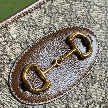 SAC MINI 23 GG HORSEBIT 1955 EN TOILE BEIGE ET CUIR DE VEAU MARRON