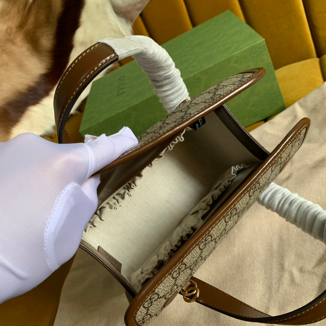 SAC MINI 23 GG HORSEBIT 1955 EN TOILE BEIGE ET CUIR DE VEAU MARRON