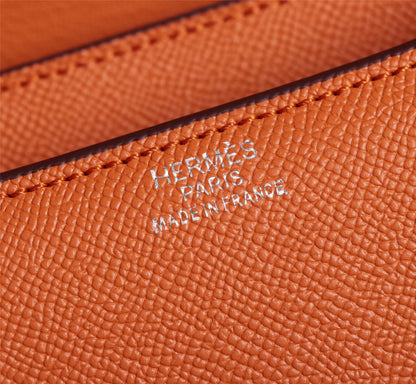 SACS HM CONSTANCE 19 ORANGE EPSOM QUINCAILLERIE ARGENTÉE