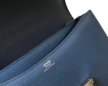 Constance 24 cuir Epsom bleu et quincaillerie argentée