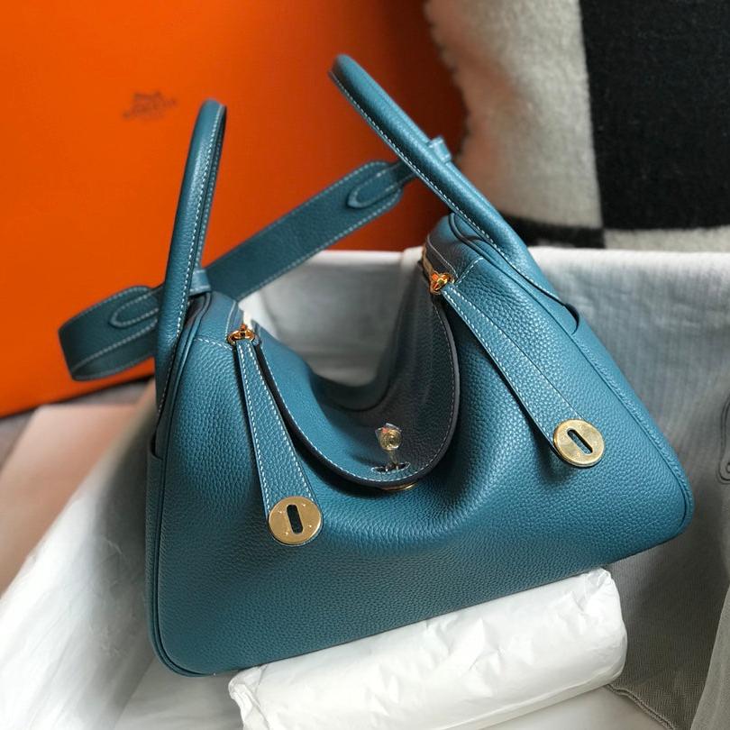 SAC HM LINDY 30 CUIR TAURILLON CLEMENCE SAPHIR