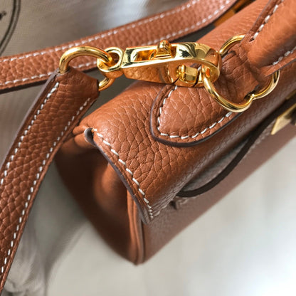 HM Mini Kelly 20 cm en cuir Togo doré et accessoires dorés
