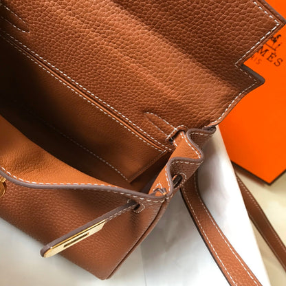 HM Mini Kelly 20 cm en cuir Togo doré et accessoires dorés