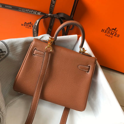 HM Mini Kelly 20 cm en cuir Togo doré et accessoires dorés